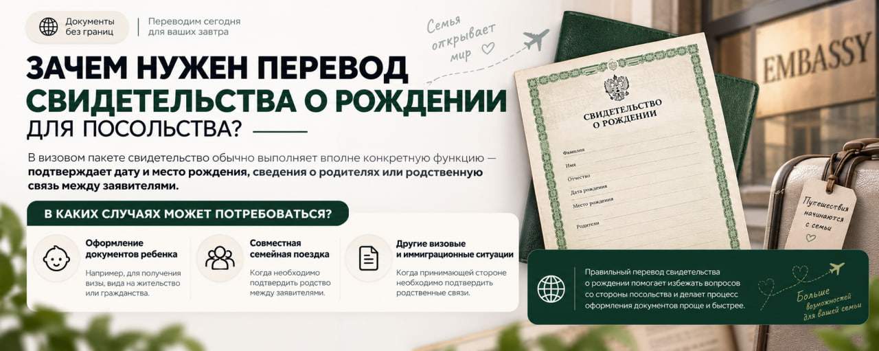 Перевод свидетельства о рождении для визы