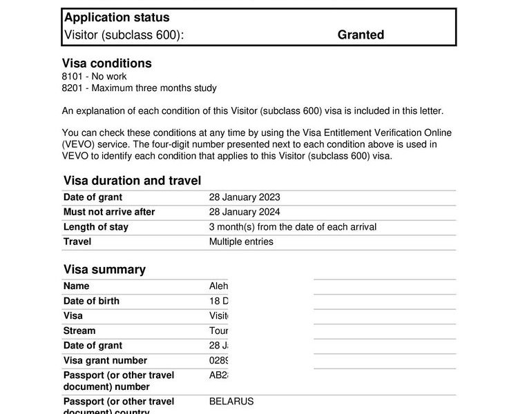 австралийская виза 2023 для белоруса